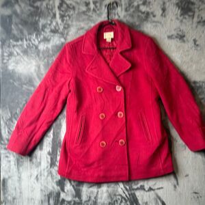 L.L. Bean Red Coat Blazer Womens Size 14 Three Button Long Sleeve Collard